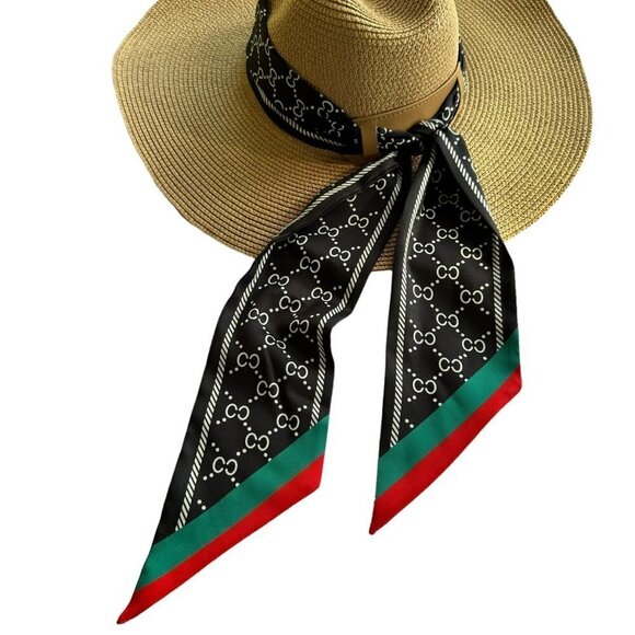 Odiva Summer Hat Khaki Stripe Pattern Band Straw Sun Hat - Picture 7 of 16